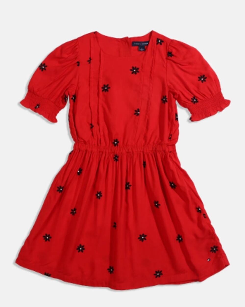 Tommy Hilfiger Girls Dress 16 Red Fit Flare Puff Sleeve Cotton Floral Flower EUC